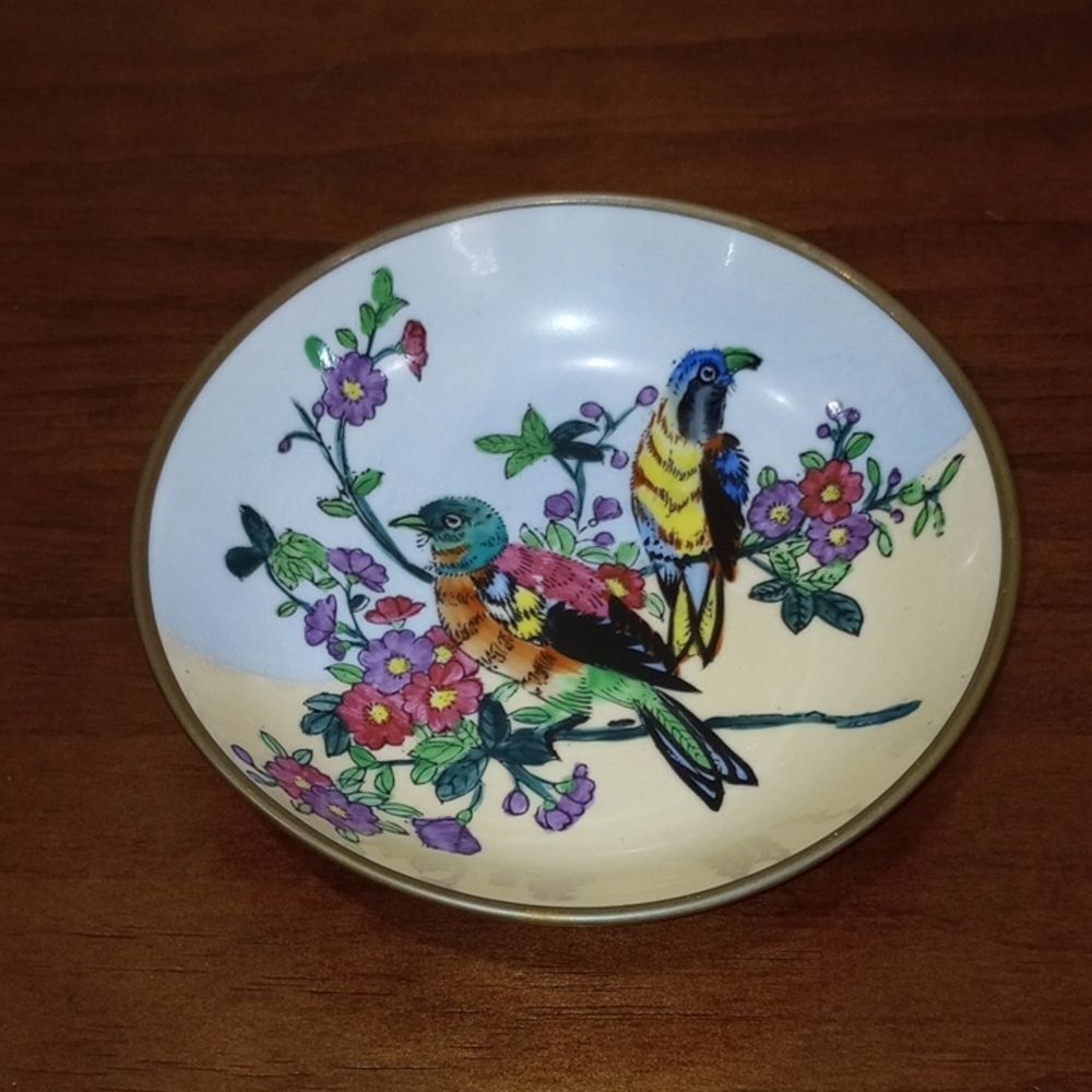 Antique Chinese Porcelain Dish with  Birds in Spring, Vintage 50s!